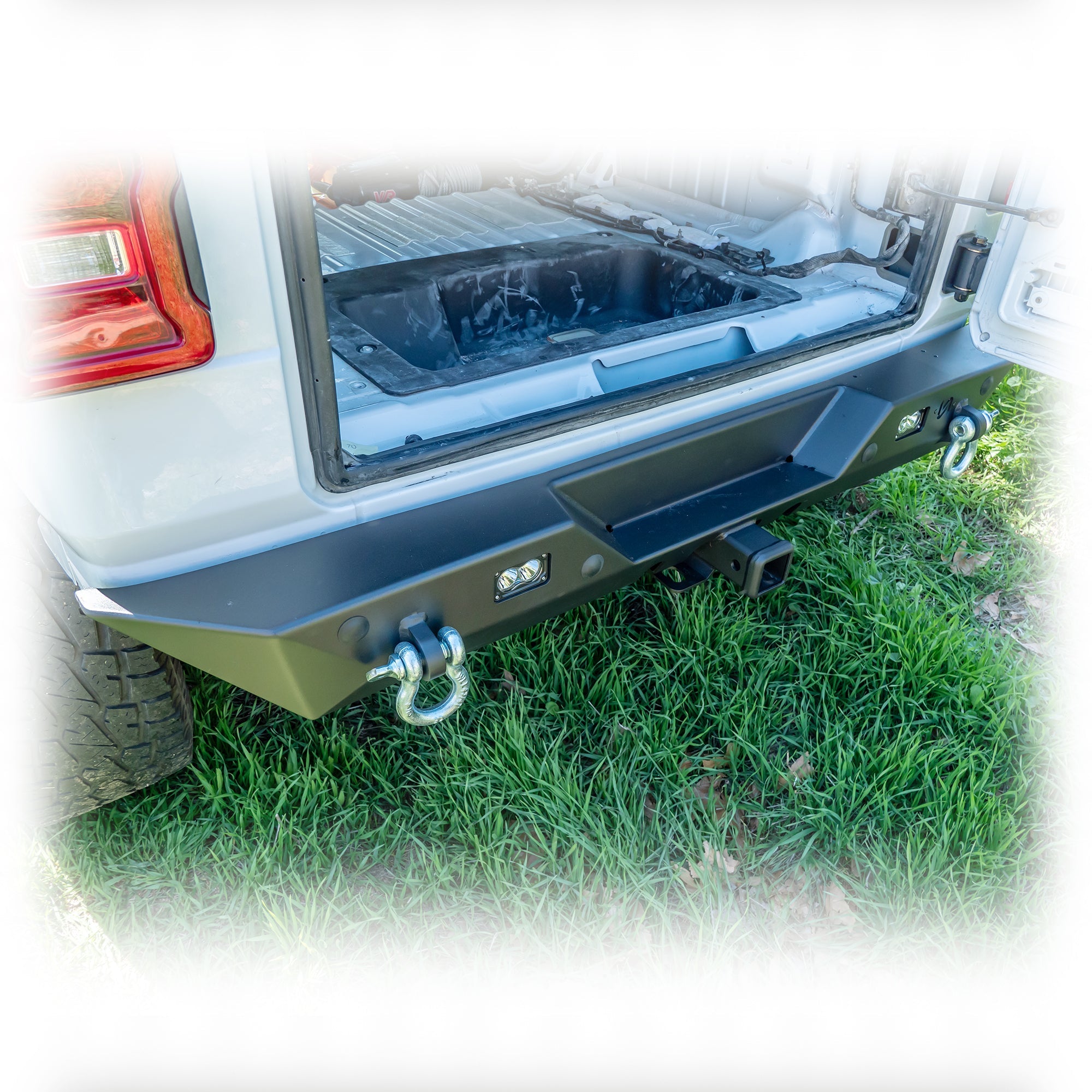 Jeep JL Rear Bumper with LED Pod Lights & Hitch Receiver – Minimalist | 2018–2025 - Turn Offroad