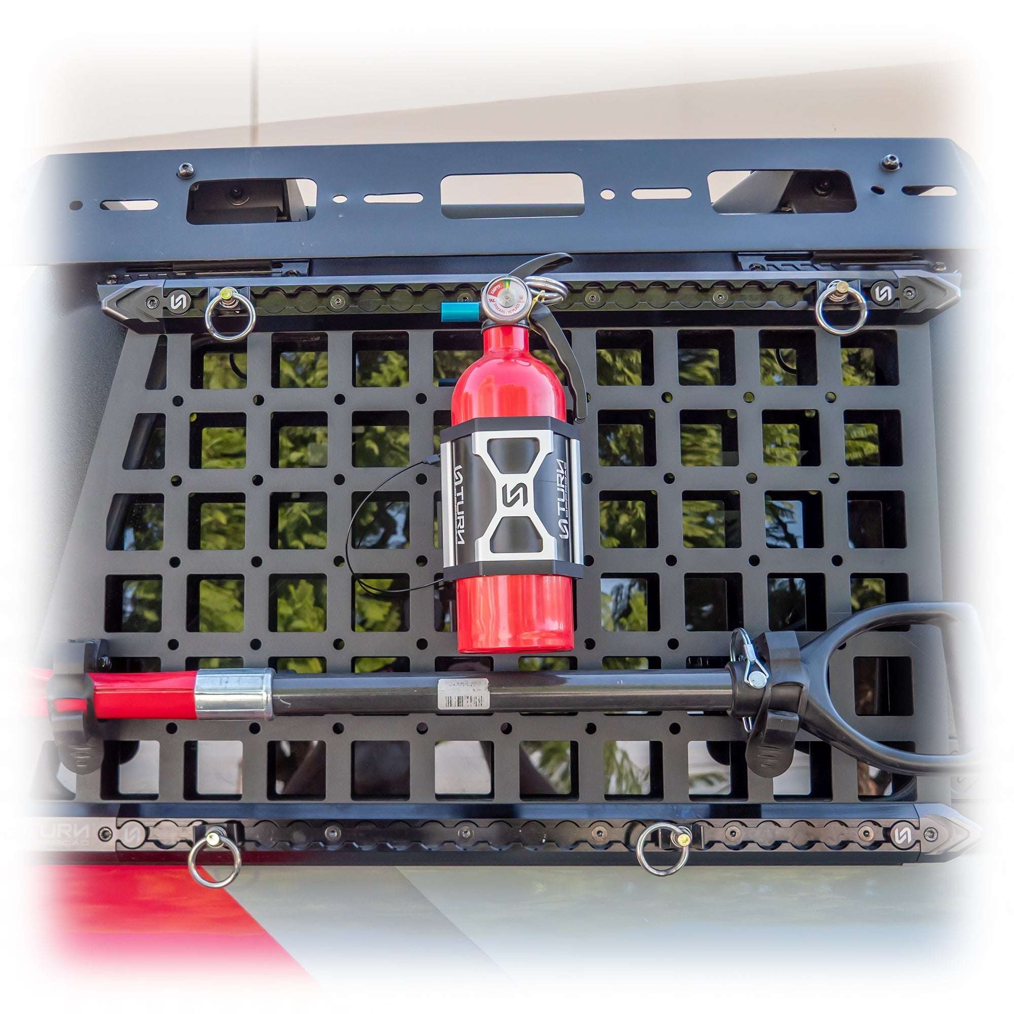 vehicle fire extinguisher mount with quick release feature