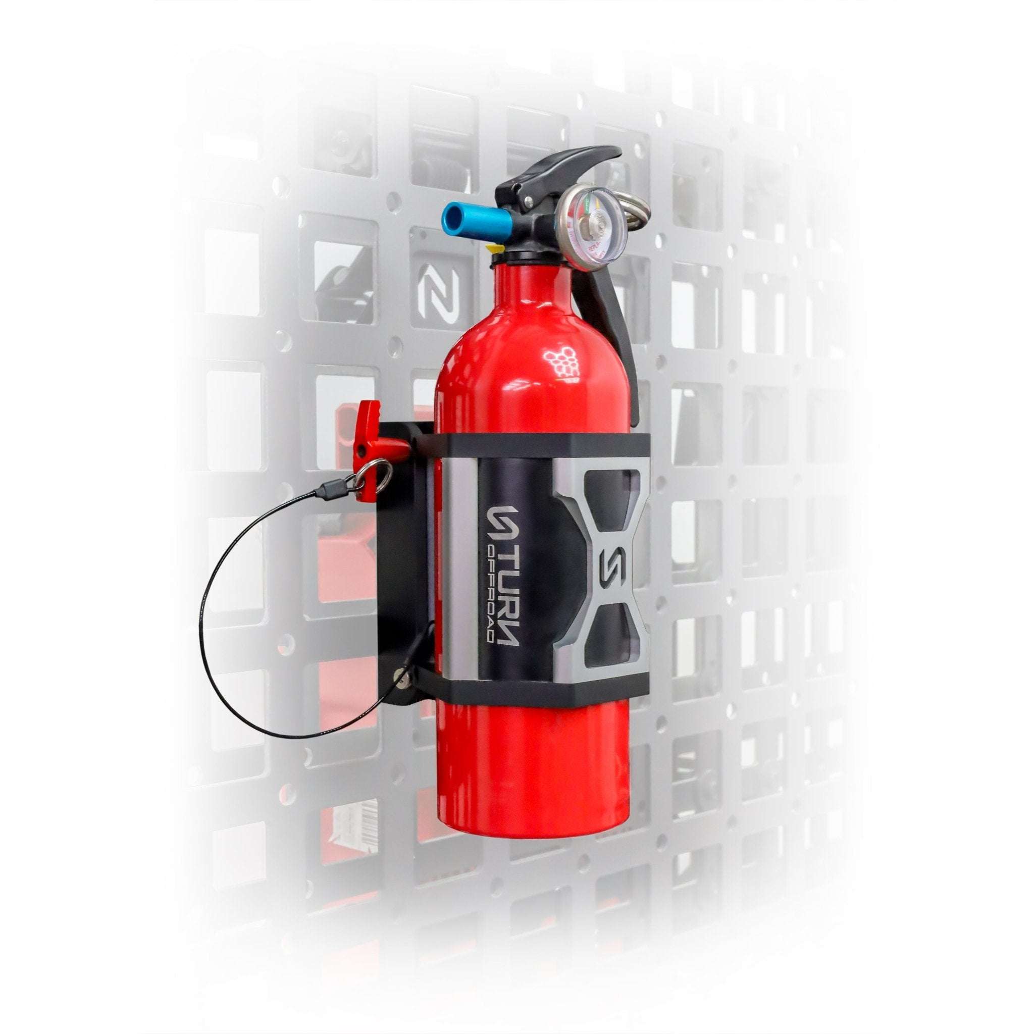Fire extinguisher with quick release mount on wall