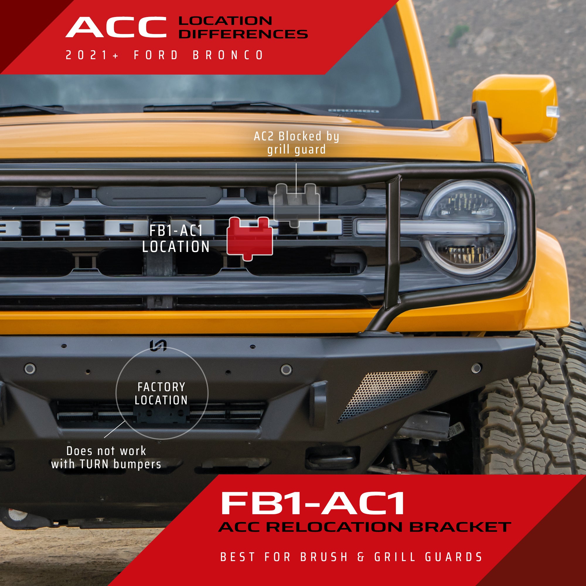 2021+ Ford Bronco ACC Relocation Bracket - Turn Offroad