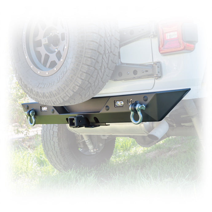 Jeep JL Rear Bumper with LED Pod Lights & Hitch Receiver – Minimalist | 2018–2025