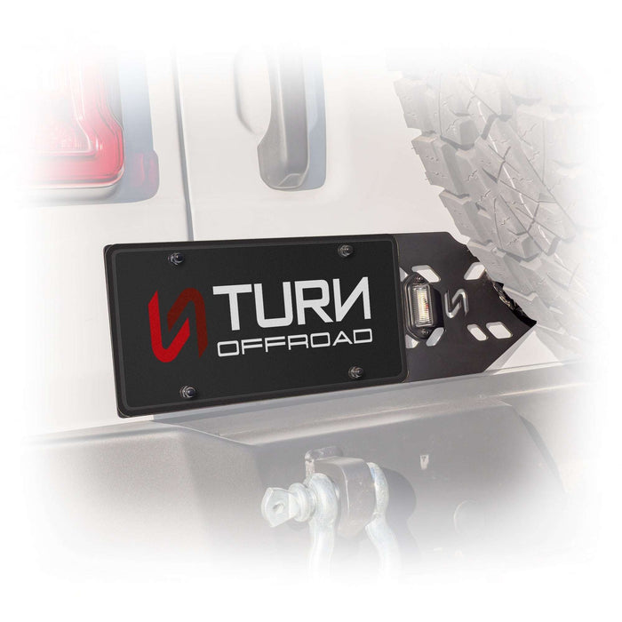 Jeep JL license plate relocation kit on vehicle rear